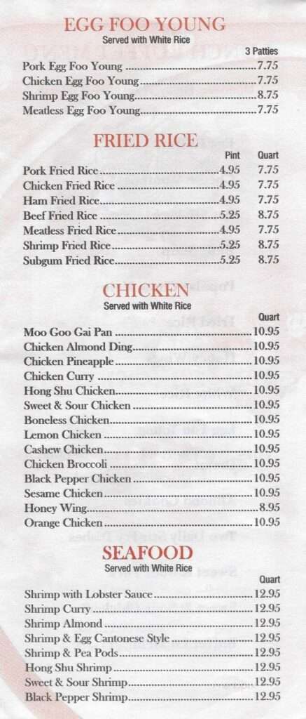 Kam Wong’s Chow Mein menu 2